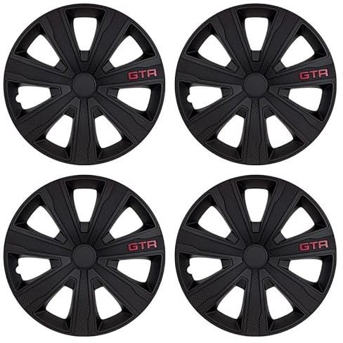 16 Wheel Trims For DACIA DUSTER SANDERO - Set of 4 Covers, Sleek Design, GTR Carbon Black Hub Caps, Alloy Look - x4