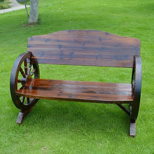 Panca in legno con ruote, panca per 3 persone con schienale, panca rustica da giardino per esterni, mobili da patio per tutte le stagioni, per cortile, parco, prato, ingresso