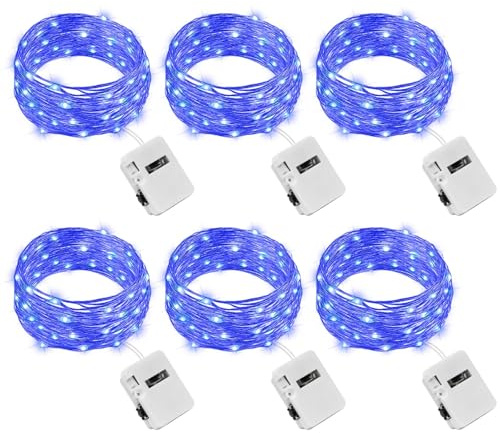 litogo 6 Pezzi Stringa Luci LED a Batteria con Tre Modalità, 2M 20 LED Lucine Decorative a Batteria, Filo di Rame Mini Led a Pila Impermeabile per Interni Esterni Natale Matrimoni, Blu