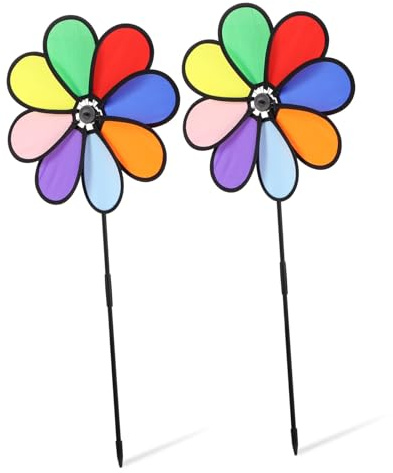 Gadpiparty Moulin à Vent Jardin Coloré 2 Pièces en Plastique, Fleur en Tissu à Huit Pétales, Décoration Extérieure Facile à Enlever et Résistante la Décoloration pour Pelouse