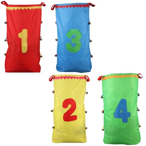 LABRIMP Sacchi da Corsa per Bambini con Campanello, 4 Unitá Cuciture Resistenti Rifinite, per Attività All'aperto e Giochi Scolastici Colore Casuale