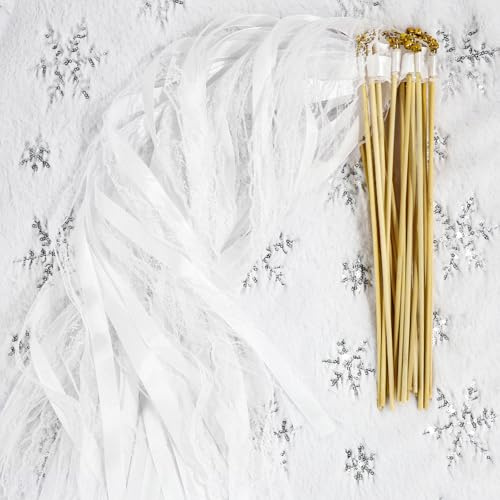 Baguettes de Mariage 30 Pièces Baguettes Ruban Banderoles avec Grand Cloches,Bâtons de Ruban pour Mariage,Wedding Wands pour Fête de Mariage Anniversaires,Fête d'anniversaire (30 Pcs Blanc)