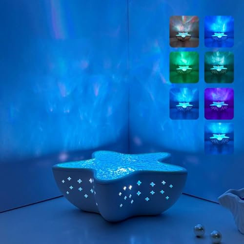 Starfish Ocean Projection Lamp,Romantic Water Ripple Night Lights,Ocean Wave Projector Light,7 Colors Ambient Mood Light,Sea Star Table Lamp for Home Bedroom Decors