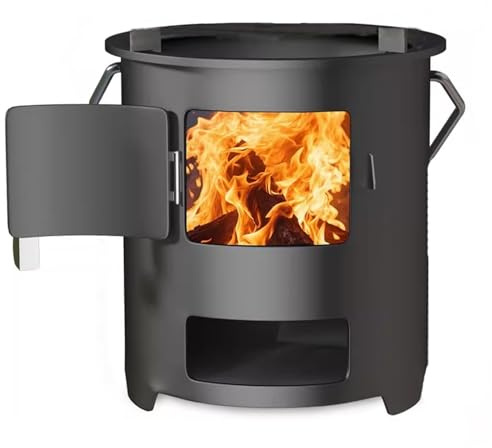 Estufa Portátil De Acero Laminado En Frío Para Leña, Con Parrilla Y Asas Extraíbles. Diseño Compacto Ideal Para Acampadas, Jardines Y Actividades Campestres