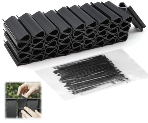 Lot de 50 clips de clôture en PVC résistants aux UV - Noir et 100 serre-câbles de 2,5 mm - Pour fixation de clôture de jardin, de clôture - Fixation de bandes brise-vue