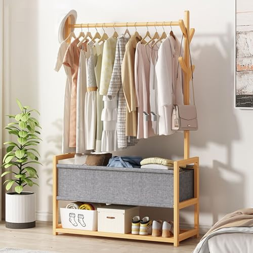 Appendiabiti in bambù con ripiani, armadio autoportante, per camera da letto e soggiorno, elegante arredamento per la casa, design durevole ed ecologico