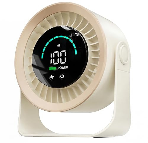 yokye USB Desk Fan with LED Display, 100-Speed Adjustable, 360° Rotatable Head, Quiet & Powerful, Long Lasting Battery, 3-in-1 Portable Table Fan for Bedroom, Office, Kitchen, Camping (Beige)