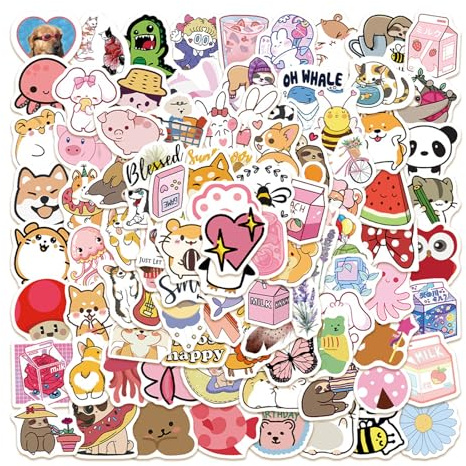 100 Pcs Pink Cute Aesthetic Stickers, Waterproof Decals, Vinyl Sticker Set for Adults and Teen Girls, for Laptop, Water Bottles, Phone, Scrapbooks, Journaling