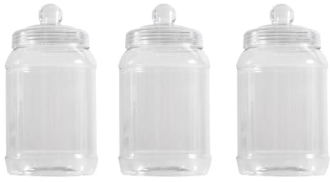 YöL Pack of 3 1300ml Clear Plastic Sweet Jar With Screw Top Lid Large Candy Storage Container Reusable Treat Jar For Sweets Biscuits Chocolate Kitchen Pantry Wedding Party Display