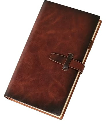 FDHBDF Påfyllningsbar anteckningsbok i vintage läder med 6 ringar och väska, elegant läderdagbok, gåva för män och kvinnor, praktisk dagbok för arbete och författare (A6)