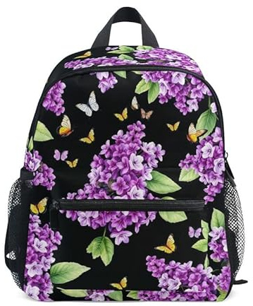 ODAWA Kids Backpacks with Name Tag, Watercolor Purple Lilacs Butterflies 12 Inch Backpack for Boys Girls, 12 Inch Backpack, Watercolor Purple Lilacs Butterflies, M