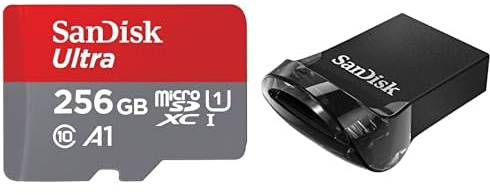 Bundle di SanDisk 256GB Ultra scheda microSDXC + adattatore SD fino a 150 MB/s + SanDisk 64GB Ultra Fit Unità flash USB 3.2, con velocità di lettura fino a 130 MB/s