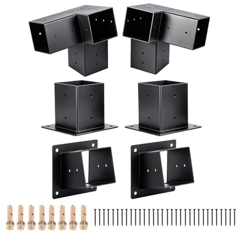 BREEZENEST 6PCS Pergola Bracket Kit, Powder-Coated Metal Pergola Hardware with 15° Slanted Roof Design, Wall Mounted Gazebo Brackets for Porch, Patio, Pergola & Outdoor Shelter Construction