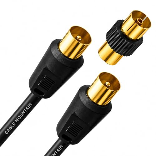 Cable Mountain 3m TV Aerial Cable, Gold Plated Male to Male, Black | Coaxial RF Lead, 75 Ohm IEC 9.5mm | Freeview, Sky, Virgin Media, BT, Set Top Box