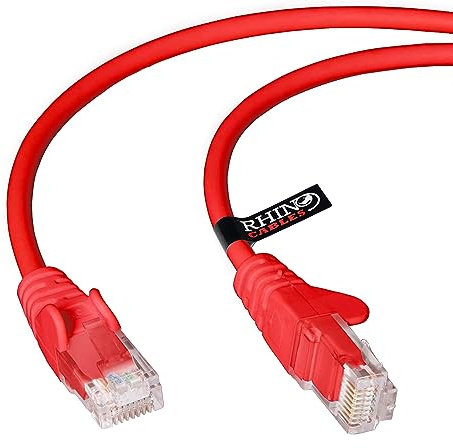rhinocables CAT 5e Ethernet Cable, RJ45 Network Lead (15m, Red, Pack of 1) | Reliable LAN Network RJ45 Cable for Fast Internet & Data Transfer, Durable WiFi Broadband Cable for Gaming & Streaming