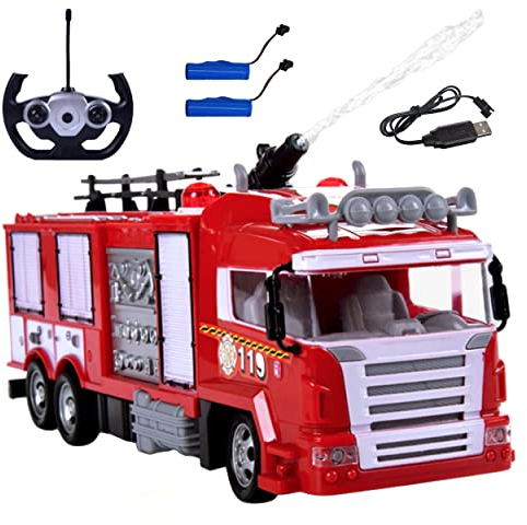 Diawell RC Ferngesteuertes Auto Feuerwehr mit Licht Wasserspritz Funktion Sirene Akku+Ladegeräte Neuheit Super Geschenk