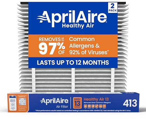 AprilAire 413 Replacement Filter for AprilAire Whole House Air Purifiers - MERV 13, Healthy Home Allergy, 16x25x4 Air Filter (Pack of 2)