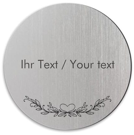 Rundes Türschild in Edelstahl-Optik mit personalisierter Gravur - Ø 150 mm, silber-metallic/schwarze - Klingelschild, Namensschild mit eigenem Text