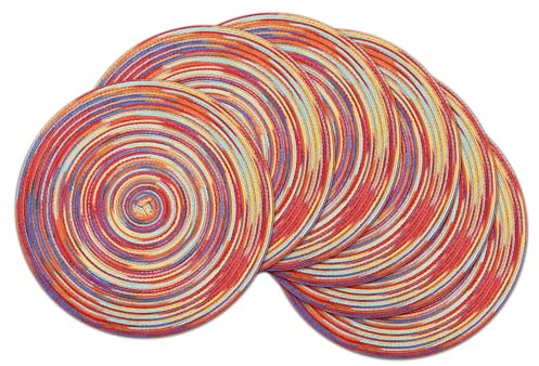 SHACOS 6er Set Tischsets Rund Abwaschbar, Runde Platzsets Geflochten, Hitzebeständig, Schmutzabweisend, Platzdeckchen Abwaschbar Rund, Rot, 38x38 cm