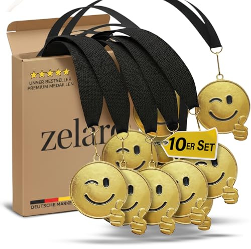 Zelaro Medaillen Kinder Set aus Metall – 5er oder 10er Set für Kindergeburtstag | Goldmedaillen mit Medaillenband| Ideal als Tapferkeitsmedaille für Fußball & Turniere