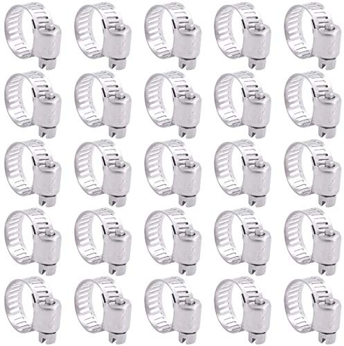 Swpeet Lot de 25 colliers de serrage réglables en acier inoxydable 304 de 10 à 16 mm, parfaits pour la plomberie, l'automobile et les applications mécaniques