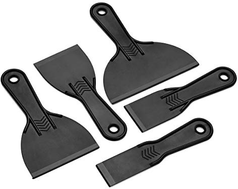 LIVEMEGREEN 5 Pieces Plastic Putty Knife Set Flexible Paint Scrapers Tool for Spackling, Baking, Wall and Car Putty Green (1.5Inch,2Inch,3Inch,4Inch,6Inch)