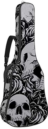 Gitarrentasche mit Reißverschluss, wasserdicht, weich, für Bassgitarre, Akustik- und klassische Folk-Gitarre, Totenkopf-Design, Schwarz / Grau