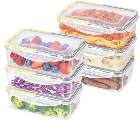 EASYLOCK 6PACK 1,15L Plastik Luftdicht Frischhaltedosen Set mit Deckel, Meal Prep Boxen,Gefrierdosen, Aufbewahrungsbox Küche, Mikrowellengeschirr, Rechteckig Frischhaltebox, Brotdose Lunchbox