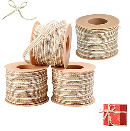 4 Stücke Jute Sackleinen Band, Jute Hessisches Band, Juteband Band mit Spitze, 10M Juteband, Bastelband, für Geschenkverpackung, Hochzeit, Partys