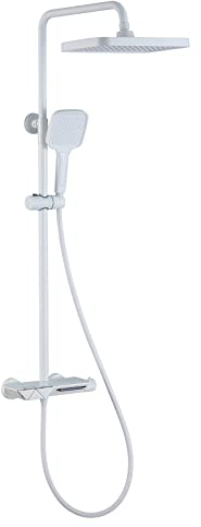 Duschsystem Thermostatisch Regendusche Wandhalterung Brausegarnitur Weiß Duschset mit Duschkopf, Handbrause, Badewannenarmatur