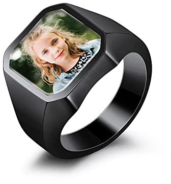 OTXIXTO Ringe für Männer Schwarz Personalisierter Foto Siegelring Edelstahl Ringe Mode Damen Freundschaft Freund Valentinstag Schmuck Geschenke P60