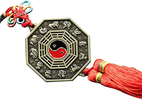 Spiegel for Wanddekoration, Bagua-Spiegel, traditioneller chinesischer Feng-Shui-Spiegel, taoistischer Buddhismus, metallisch, Zodiac-Feng-Shui-Spiegel, for Schutz der Familie (mit chinesischem Knoten