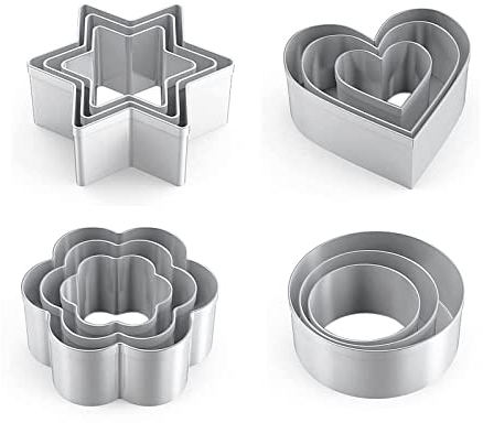 Ausstechformen Herz Set-12 Stück-Stern,Blüten,Herz,Kreis, Groß and Mini Plätzchen Ausstecher Linzer Ausstechformen für DIY, Backen