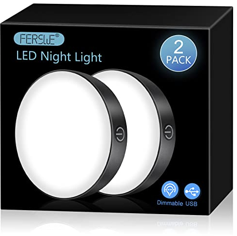 Ferswe Dimmbar LED Nachtlicht, USB Wiederaufladbare Led Batteriebetrieben mit 1000mAh Große Batterie, Led Touch Lampe für Schlafzimmer, Badezimmer, Küche, Wohnzimmer(2 Stück)