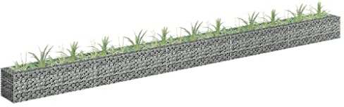 WIFESE Gabionenkorb Hochbeet 450×30×30 cm Gabionenwand Steinkorb Gabione Pfosten Zaun Gabionensäule Steingabionen Pflanzenwand Gabionenkörbe Silber verzinkter Stahl modern Garten