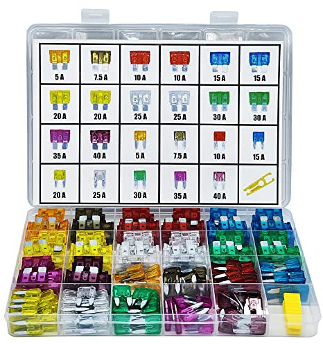 Kit surtido de fusibles de coche de 242 piezas, fusibles automotrices de hoja estándar y mini (5A/7.5A/10A/15A/20A/25A/30/35/40A), fusibles de repuesto para caravana/camión/coche/motocicleta/barco