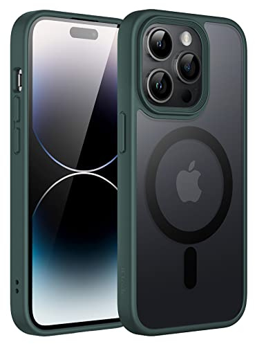 JETech Magnetic Matte Case for iPhone 14 Pro, Dark Green | Compatible with MagSafe, Translucent Matte Back, Slim Shockproof Protection