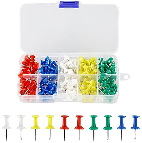 HXMJIED Lot de 120 punaises multicolores, punaises à dessin, épingles à tête en plastique, pointes en acier, avec boîte de rangement, pour tableau d'affichage en liège, tableaux d'affichage
