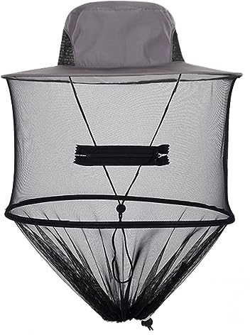 JOCXZI Unisex sombrero de sol,anti-UV gorra visera con mosquitero antiinsectos,con Red Cubre Cara Rápido ala Ancha Protección Solar,Gris, 360° protección solar,para pesca al aire libre, verano