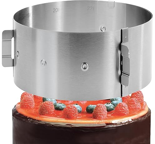 4smile Anello per torta regolabile in altezza 7,5 cm, in acciaio inox, regolabile da 16 a 30 cm, forma stabile per torte con blocco per cuocere e preparare torte