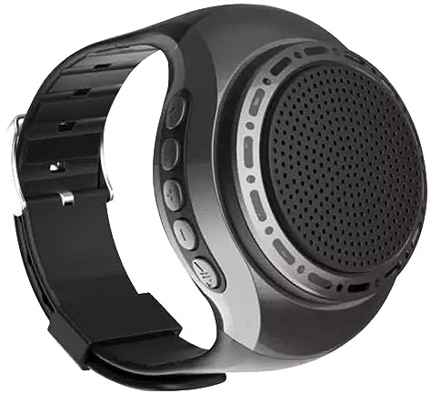 LYEAA Altoparlante portatile for orologio da polso, con illuminazione fredda, compatibile con Bluetooth, musica e radio FM, 500 mAh, senza fili, ricaricabile tramite USB, colore: nero