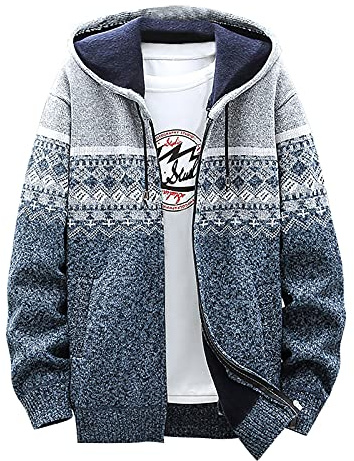 Cardigan Homme Grosse Maille Casual Veste Zippé Sweat A Capuche Interieur Polaire Chic Chauffante Poche Manteau Hiver Laine Blouson Exterieur