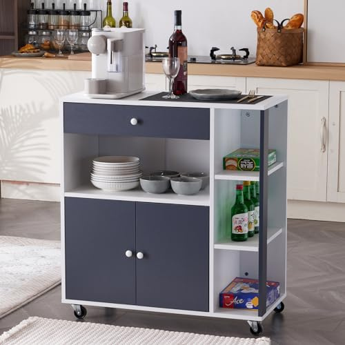 LEADZM Desserte Îlot de Cuisine, Desserte sur roulettes | Chariot de Cuisine avec 1 Tiroir de Placard et 3 Étagères, Double Portes, Meuble de Cuisine, 80 x 39 x 86 cm (Gris)