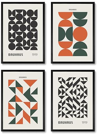 Studio Moien Bauhaus Orange Vintage Set - 4 Set of A3 Posters Wandbilder for Zuhause, Küche, Büro, Schlafzimmer, Wohnzimmer