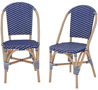 2er Set stapelbare Bistrostühle aus Rattan und Polyrattan in blau und weiß, B 48 x T 58 x H 90cm - Montmartre
