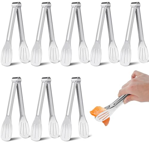 8 Pack Serving Tongs - 7 Inch Stainless Steel Tongs for Salad, BBQ, Buffet, Cake, Home Party and Outdoor Grilling