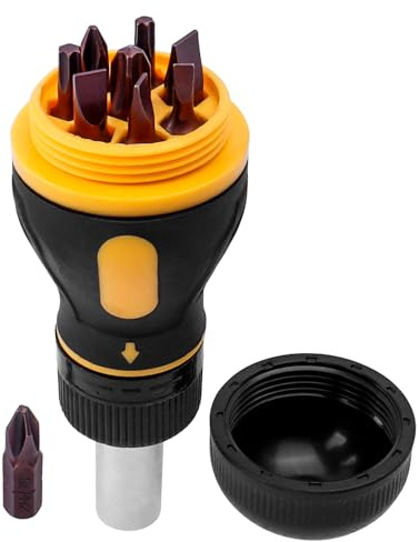 Treki Stubby Ratcheting Screwdriver Set，1/4 Hex 9 In1 Short Handle Flat Screwdriver Stubby Screwdrivers Multi Ratchet Screw Driver with 9pcs Magnetic Bits (Flat&Phillips&Torx)
