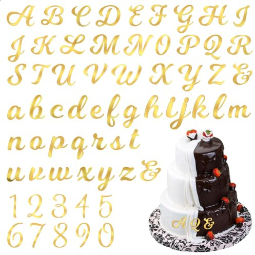 64 Pcs Custom Cake Topper - Gold Cake Decorations - Acrylic Alphabet 0-9 and Alphabet A-Z Decor Anniversary Wedding Baby Shower Party Supplies