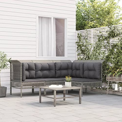 ShGaxin 4-TLG. Garten-Lounge-Set mit Kissen Grau Poly Rattan, Lounge Gartenmöbel Set, Terassenmöbel Wetterfest, Loungemöbel Terrasse, Gartenlounge, Garten Loungemöbel Set, 319665