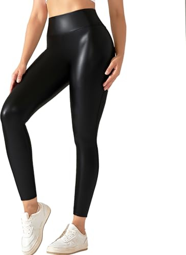 Neteson Leggins Donna Ecopelle Push Up Vita Alta Pantaloni in Pelle Eleganti Sexy Elastico Skinny Leggings Opachi